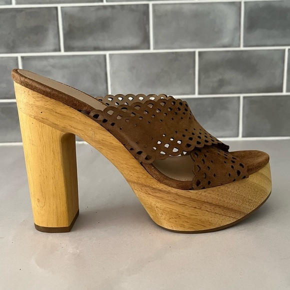 Veronica Beard Gaynor Suede Leather Platform Mules Neutral Retro Boho 6.5 New - Picture 1 of 11